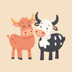 a cute two cartoon caw Vectors Illustrations