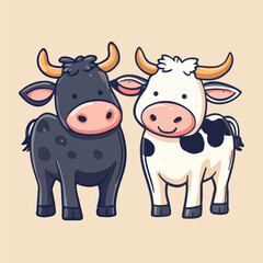 a cute two cartoon caw Vectors Illustrations