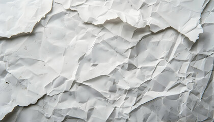 Fototapeta premium Crumpled white paper texture showcasing intricate folds and shadows, ideal for backgrounds (8)