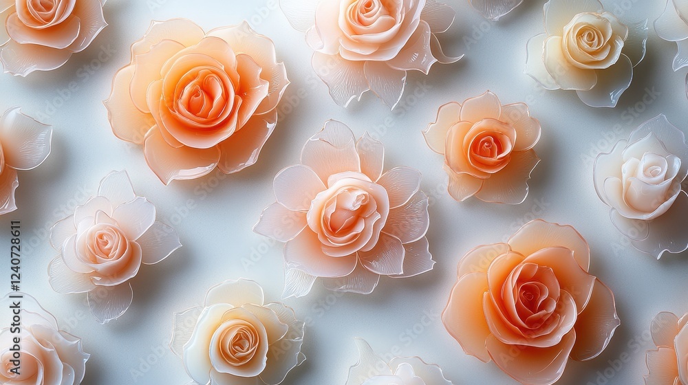 Aufkleber delicate peach roses in translucent pattern on soft background for elegant decor and design inspirat