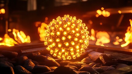 Obraz premium Illuminated sphere amidst fiery background.