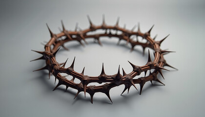 Obraz premium Intricate crown of thorns on grey background, symbolism of suffering