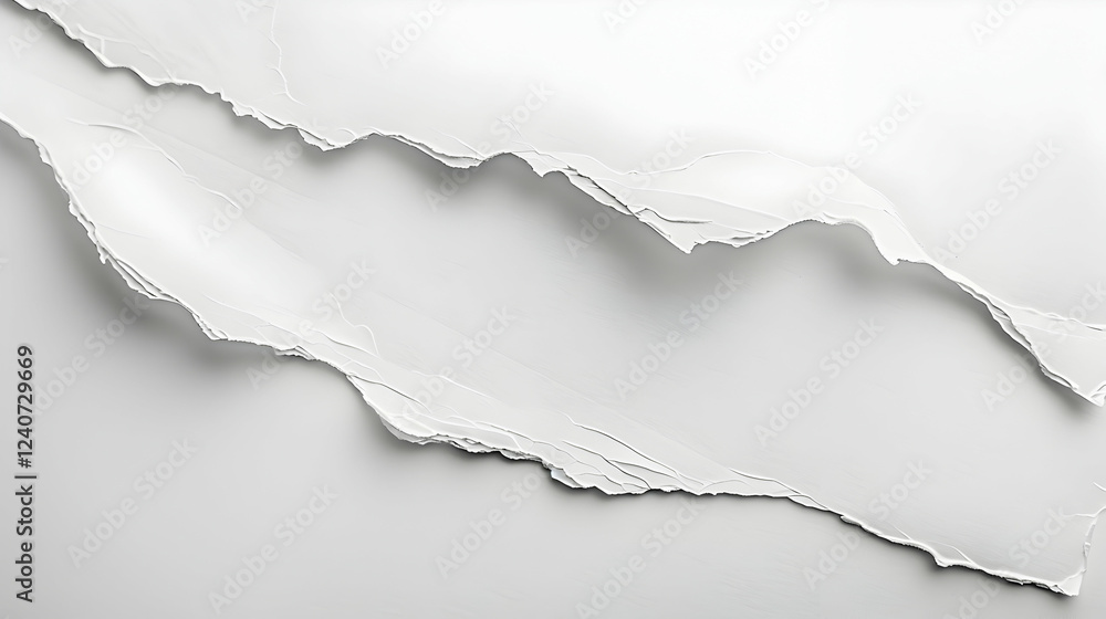 Poster abstract white torn paper texture with soft shadows, creating a minimalist background effect