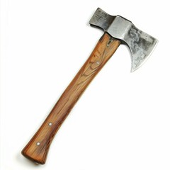 Handcrafted axe with a wooden handle.