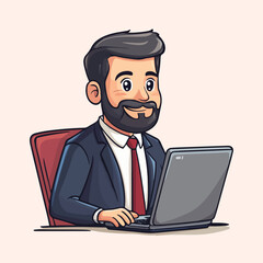 Cartoon employee sitting and typing on a laptop vector illustration 