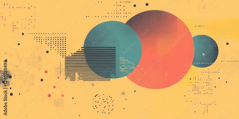 Poster abstract geometric design with circles and textures on yellow background