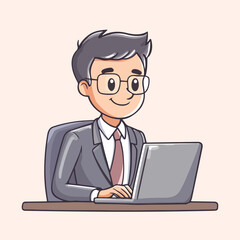 Cartoon employee sitting and typing on a laptop vector illustration 