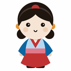 Cute little girl wearing hanbok traditional costume cartoon character vector on white background.