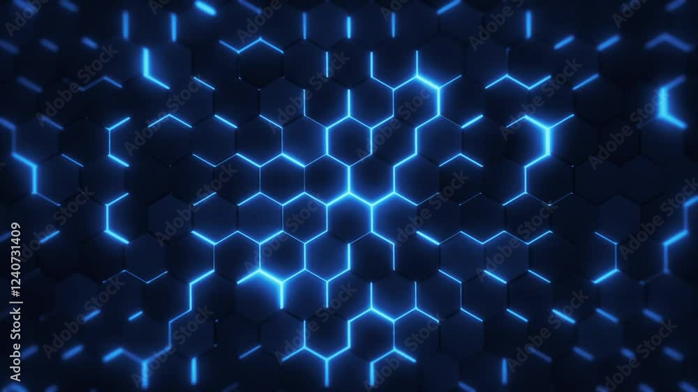 Poster extruded shining hexagons background/ animation of an abstract background with shining 3d extruded h