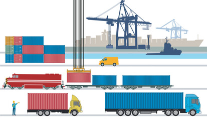 Fototapeta premium Containertransport im Hafen illustration .eps