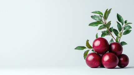 Red fruits with leaves on white background, healthy food concept