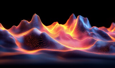 Abstract 3D rendering of sharp polygonal peaks in a luminous grid., Generative AI