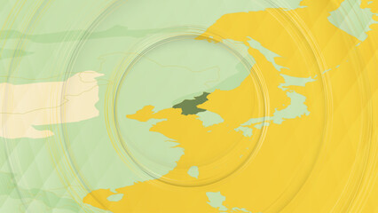 Abstract Map of North Korea and Surrounding Regions with Circular Patterns.