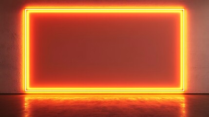Orange neon frame, blank space, dark room