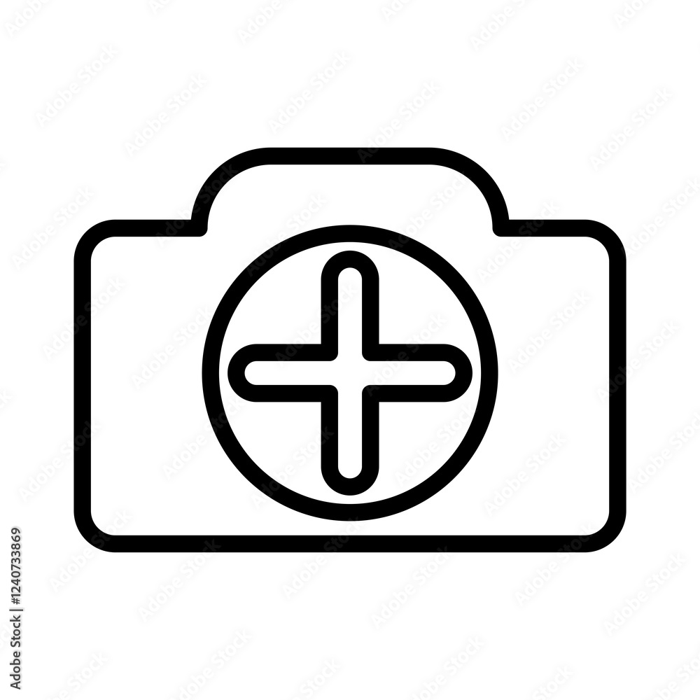 Poster camera plus vector icon