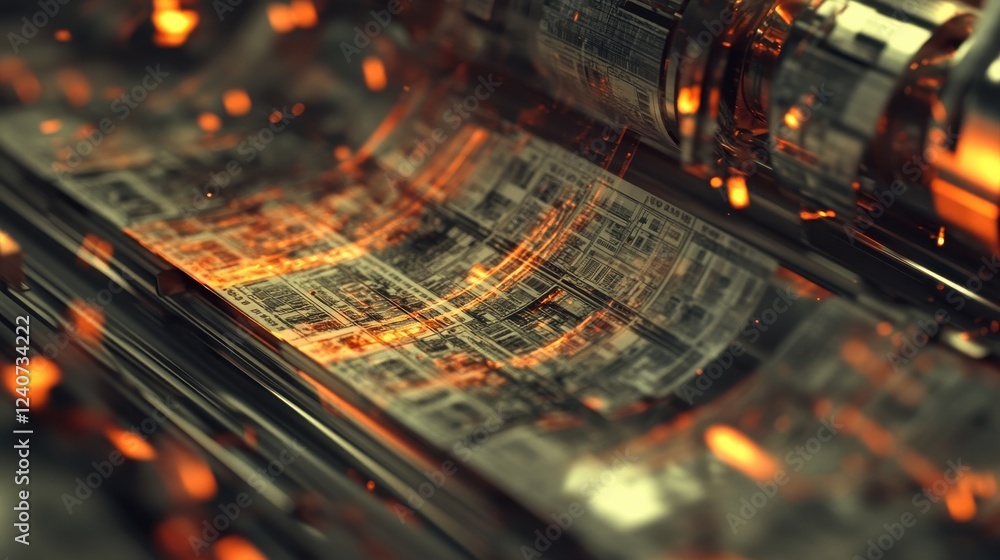Poster abstract printing process with glowing elements and detailed texture