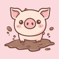 Cartoon Pig Playing in Mud vector illustration