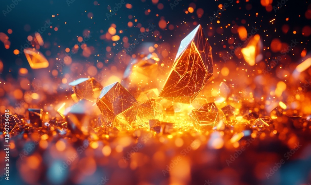 Aufkleber abstract glowing polygonal fragments forming dynamic gradients. branding-ready futuristic 3d composi