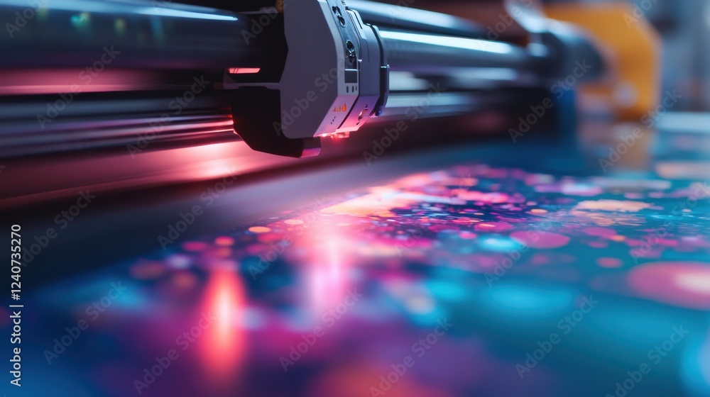 Poster advanced printing technology close-up with colorful ink patterns