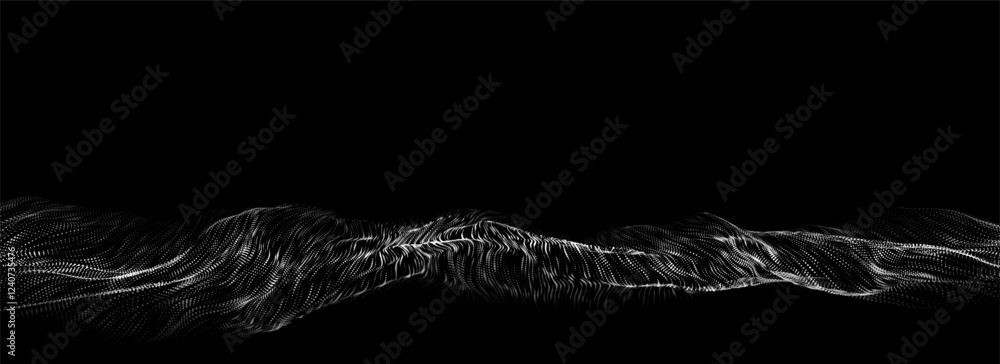 Poster futuristic digital wave. dark cyberspace. abstract vector wave with dots. white moving particles on 