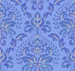 Damask blue seamless pattern element. Vector classical luxury old fashioned damask ornament, royal victorian seamless texture for wallpapers, textile, wrapping. Vintage exquisite floral template.