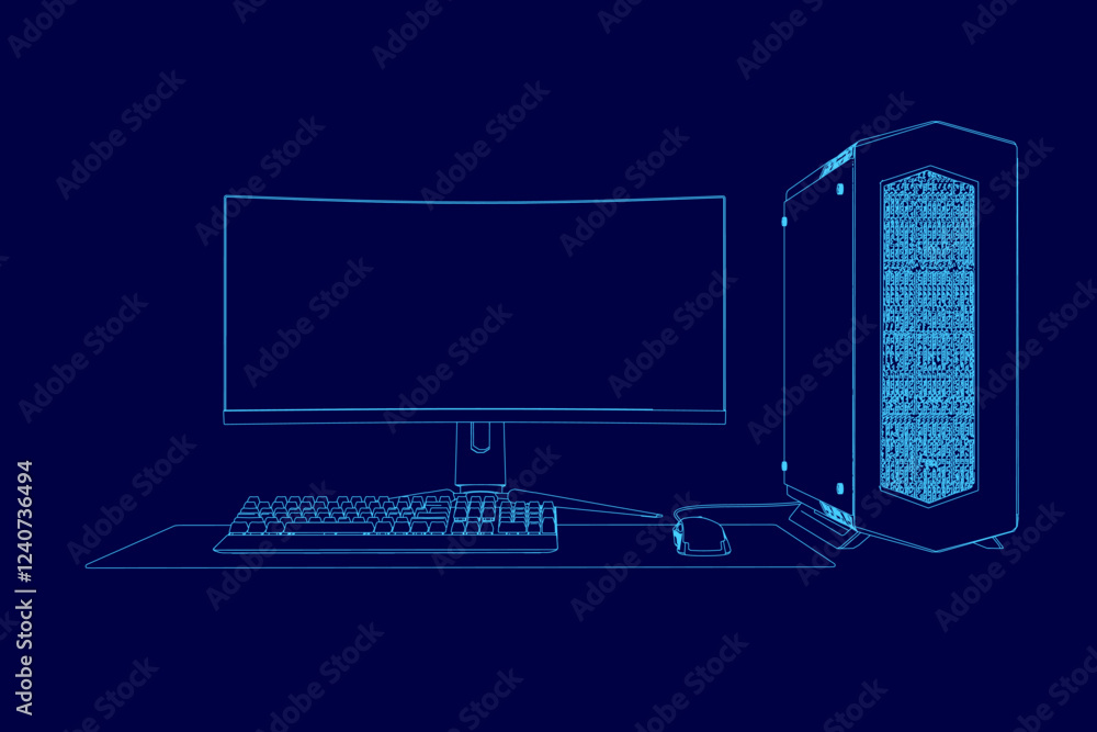 Poster a computer monitor and keyboard are shown on a blue background. the computer monitor is a large scre