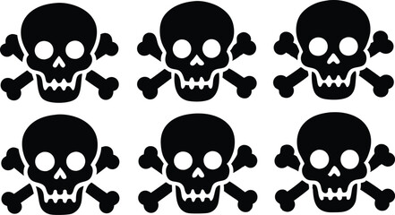 Skull and crossbones silhouette set. Death symbol, danger or poison vector icon bundle