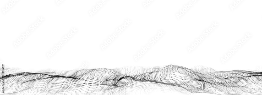 Poster futuristic technology wave. digital cyberspace. abstract vector wave with moving particles. big data