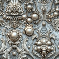 Seamless luxury Victorian rococo decor with pearls and gold pattern