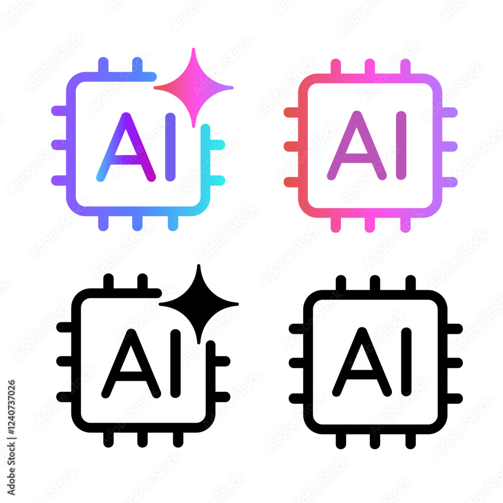 Aufkleber ai chip artificial intelligence semiconductor micro processor cpu core graphic processing unit icon 