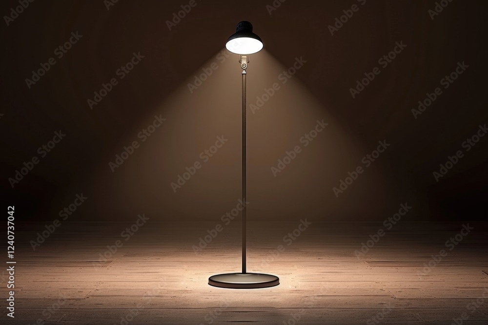 Poster a solitary floor lamp emits a warm glow, illuminating the empty space around it, creating a serene a