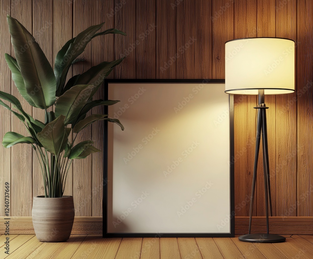 Aufkleber 3d rendering of an empty picture frame on the wall, leaning against the wall. in front of it is a fl