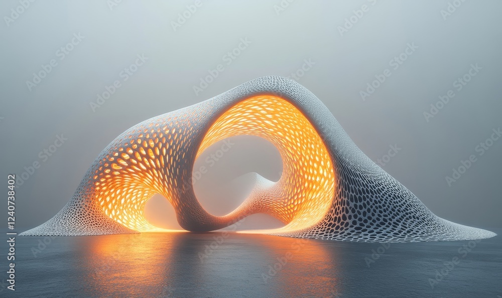 Poster abstract glowing arcs forming chaotic tessellated layers. minimalistic futuristic 3d composition, ge