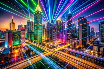 Obraz premium Abstract City Skyline, Colorful Lines, Urban Landscape, Night Cityscape, Geometric Art