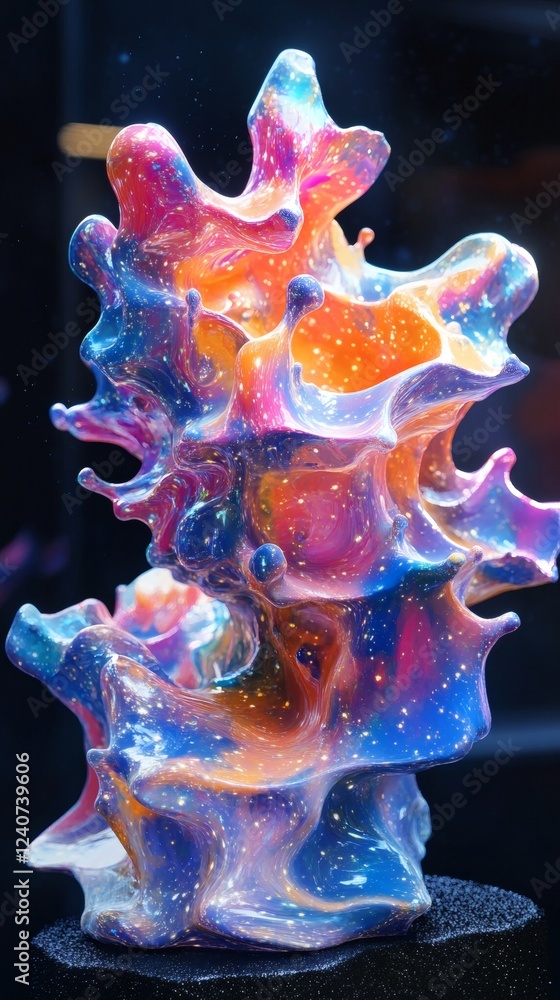 Poster showcase hyperrealistic 3d roket crafted from multicolored paint splashes set on a black background 