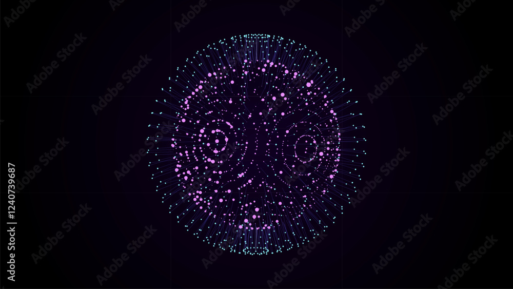 Poster vector futuristic colors sphere of particles and lines. network connection big data. abstract techno