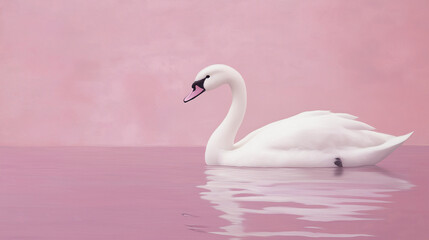 white swan  with white feathers isolated on mauv  background