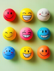 Fototapeta premium A row of colorful eggs with smiling faces on them