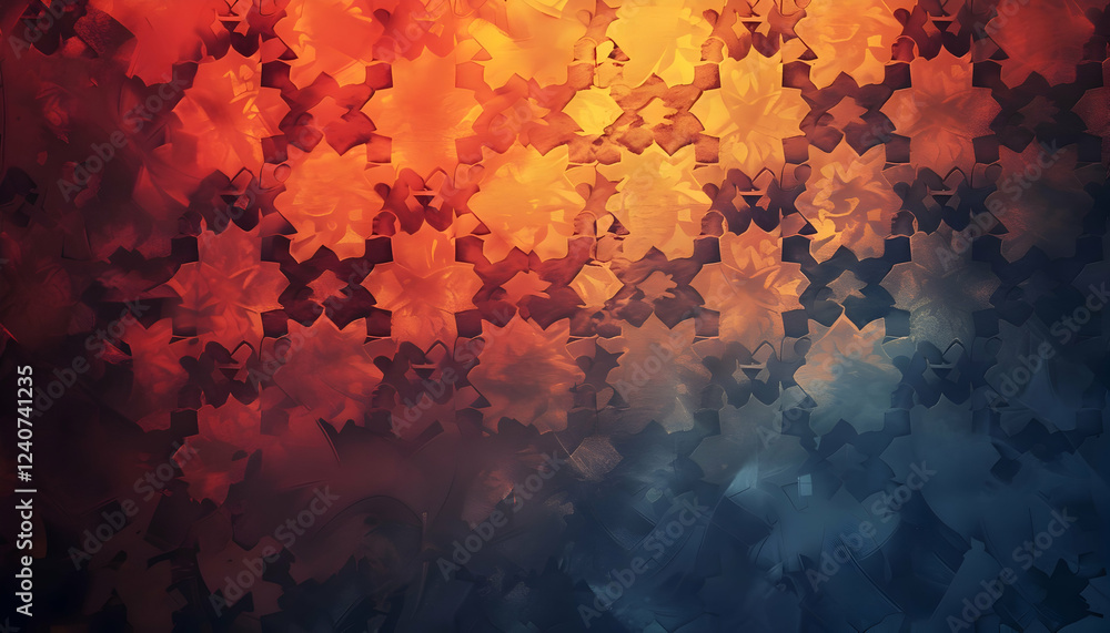 Poster abstract pattern of colorful shapes blending from warm to cool tones, creating a vibrant backdrop