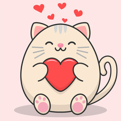 Cute cat holds heart in paws. Valentines day concept