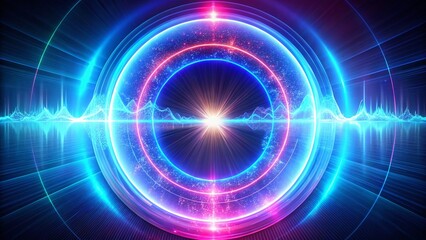 Fototapeta premium Abstract Glowing Neon Circle Sound Waveform Background - Pulsating Blue Energy