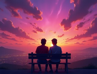 Obraz premium Romantic Sunset Silhouette