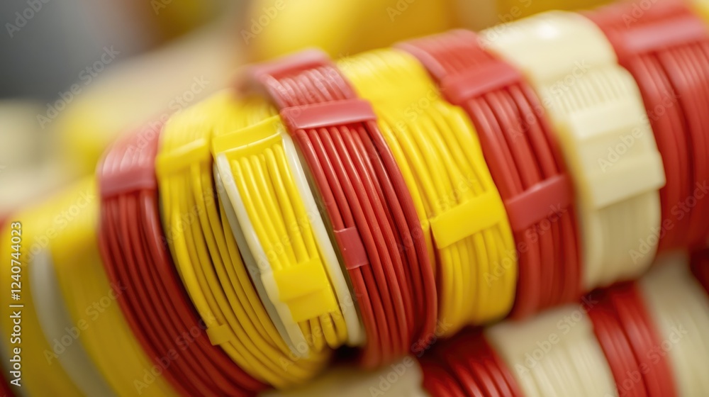 Aufkleber a close-up of a neatly organized bundle of electrical wires, insulated with red and yellow electrica