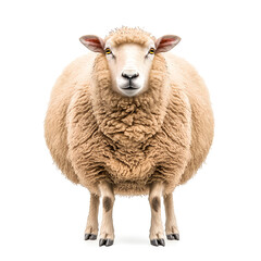 Fototapeta premium A full-body photograph of an isolated sheep on a white background, in a photorealistic style, high resolution, ultra-wide angle, depth of field photography, hyper-realistic, super-detailed, 