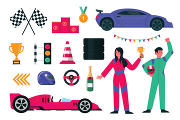Fototapeta premium Racing Elements and Victory Celebration Illustration