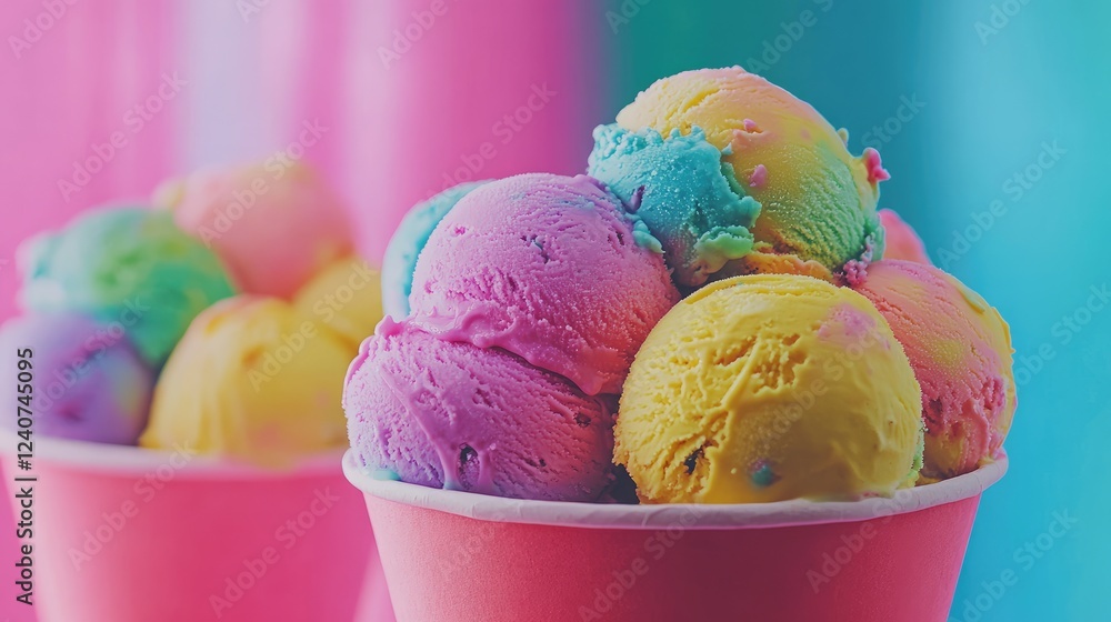 Aufkleber a close-up of multiple colorful ice cream scoops in a paper cup, with bright hues evoking a fun and 
