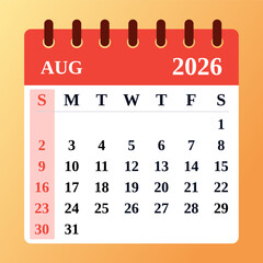 August 2026 Calendar and Productivity Map. August 2026 Monthly Calendar and Planner, Strategic Aug 2026 Time Planner. Flat design