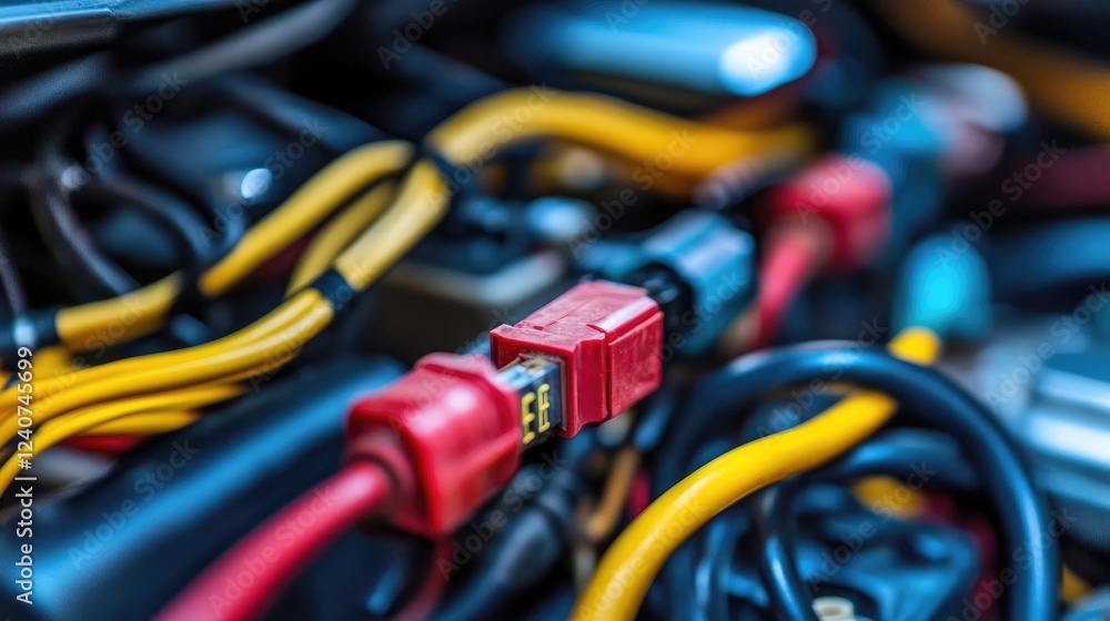 Aufkleber a close-up of wires insulated with electrical tape under a car dashboard, showing a detailed automot