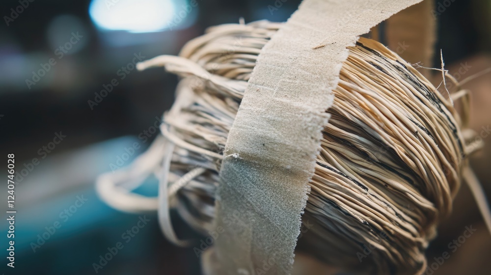 Poster a close-up shot of electrical tape wrapped around a frayed wire connection, demonstrating a wire rep