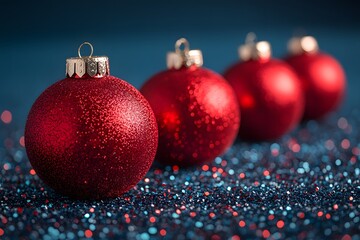 Sparkling Red Christmas Ornaments on Glitter Background for Holiday Decor